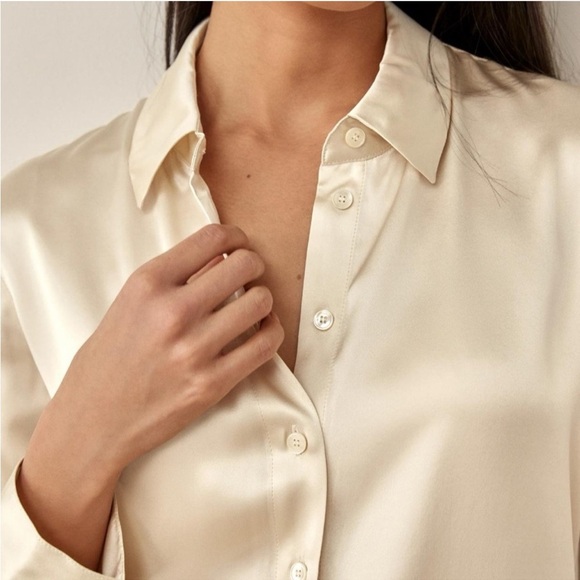 Reformation Sky Silk Blouse Ivory - Picture 2 of 8